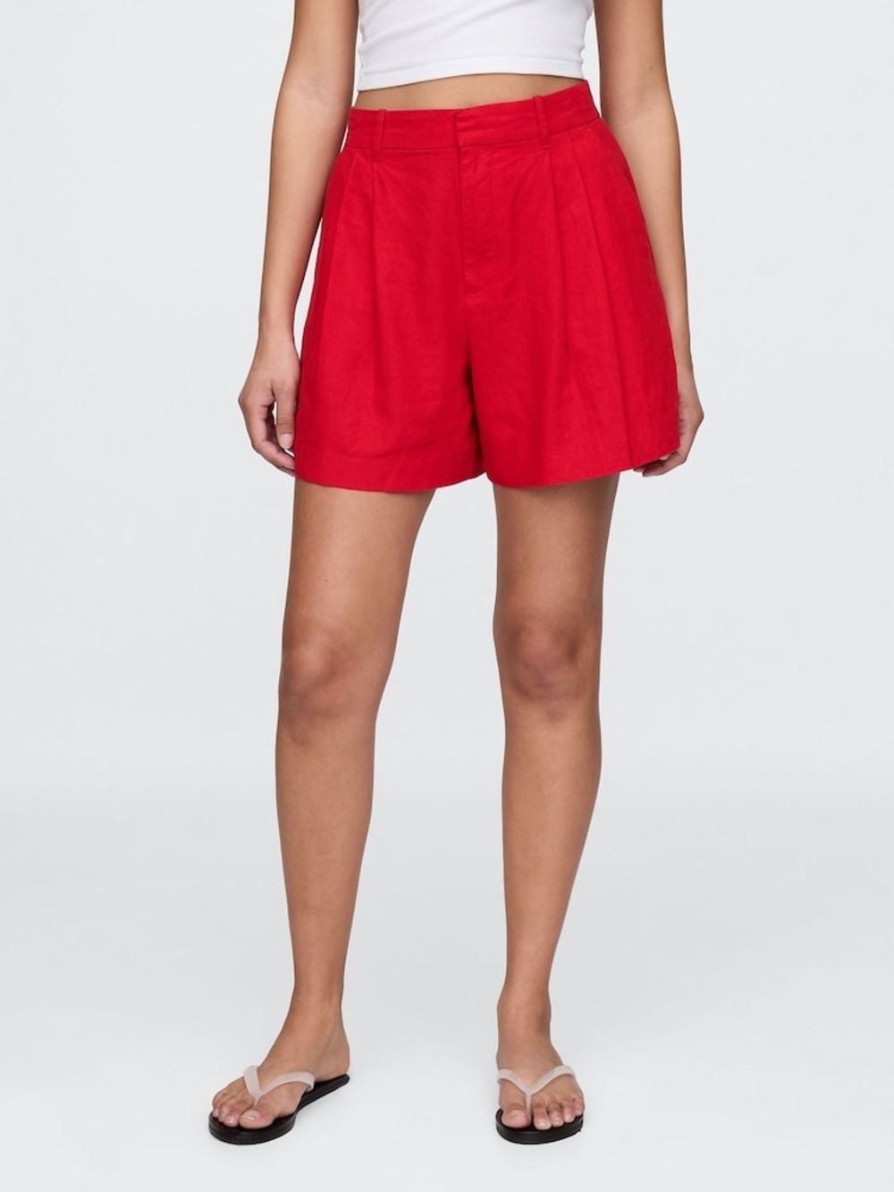 Gap Red Linen High Rise Pleated Elastic Back Shorts - XL